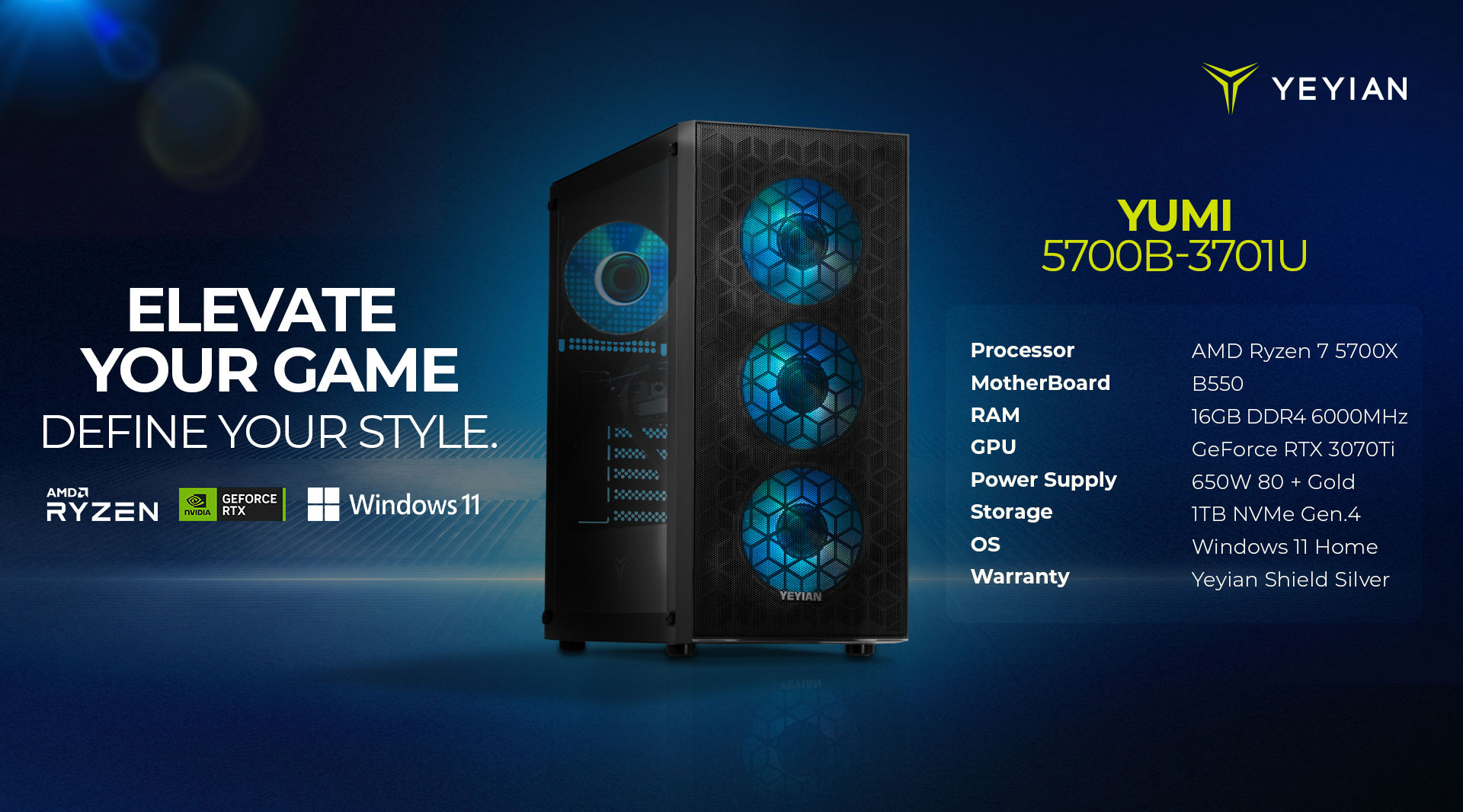 Yeyian Yumi 24F0B-36T1U - Intel Core i5 12400F - 16GB DDR4 - Nvidia RTX 3060 Ti - SKU: YPI-YU24F0B-36T1U