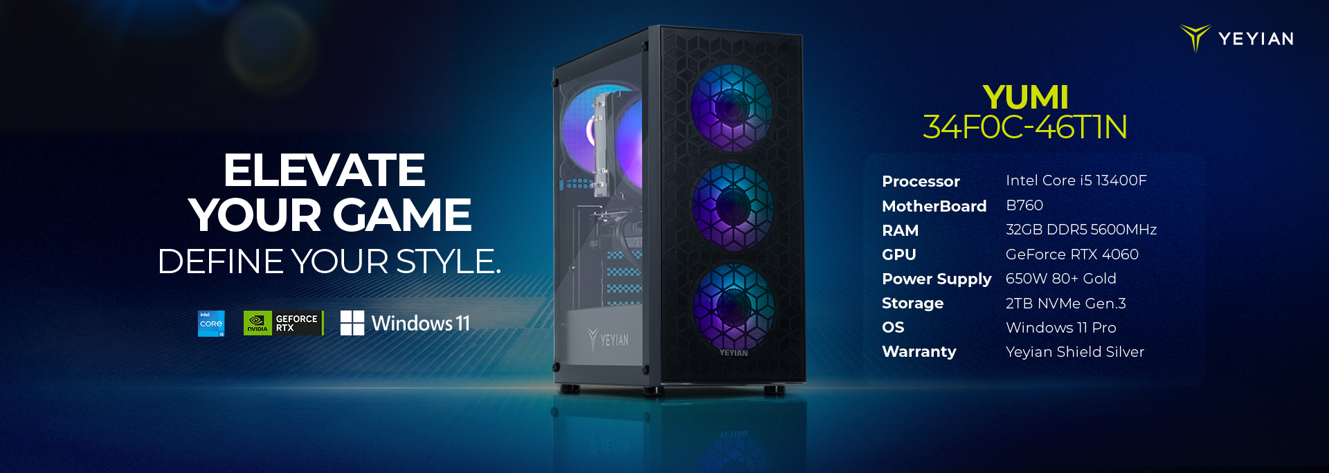 Yeyian Yumi 24F0B-36T1U - Intel Core i5 12400F - 16GB DDR4 - Nvidia RTX 3060 Ti - SKU: YPI-YU24F0B-36T1U
