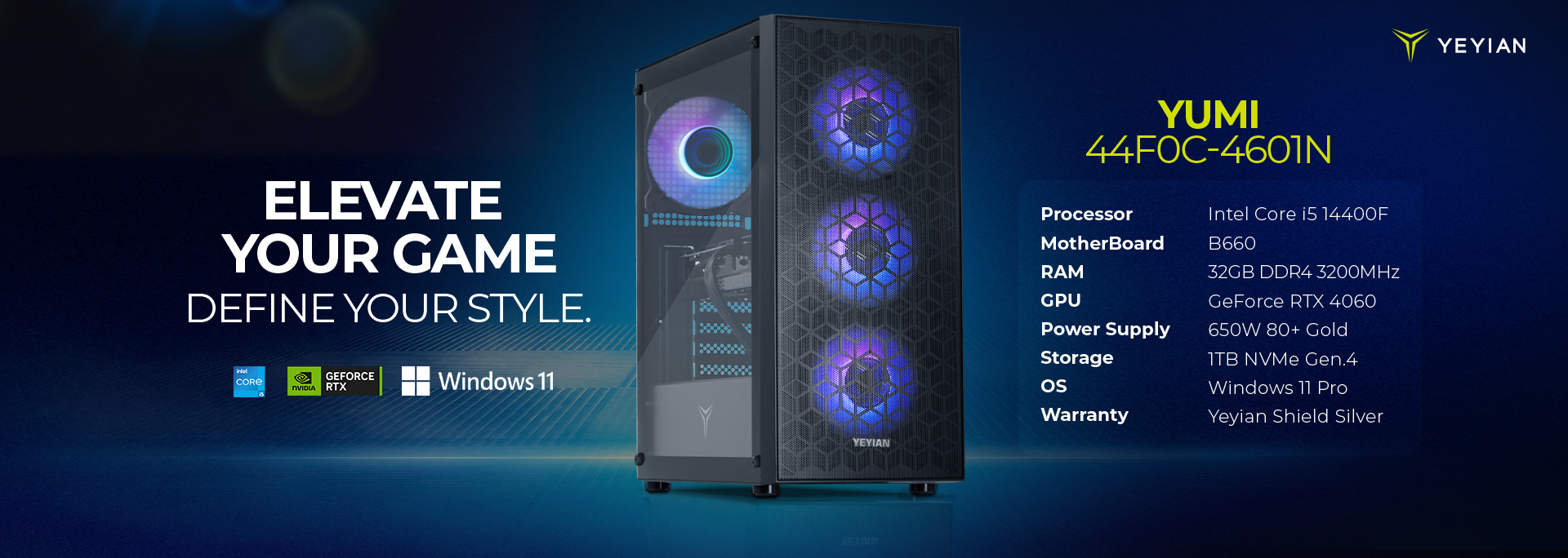 Yeyian Yumi 24F0B-36T1U - Intel Core i5 12400F - 16GB DDR4 - Nvidia RTX 3060 Ti - SKU: YPI-YU24F0B-36T1U
