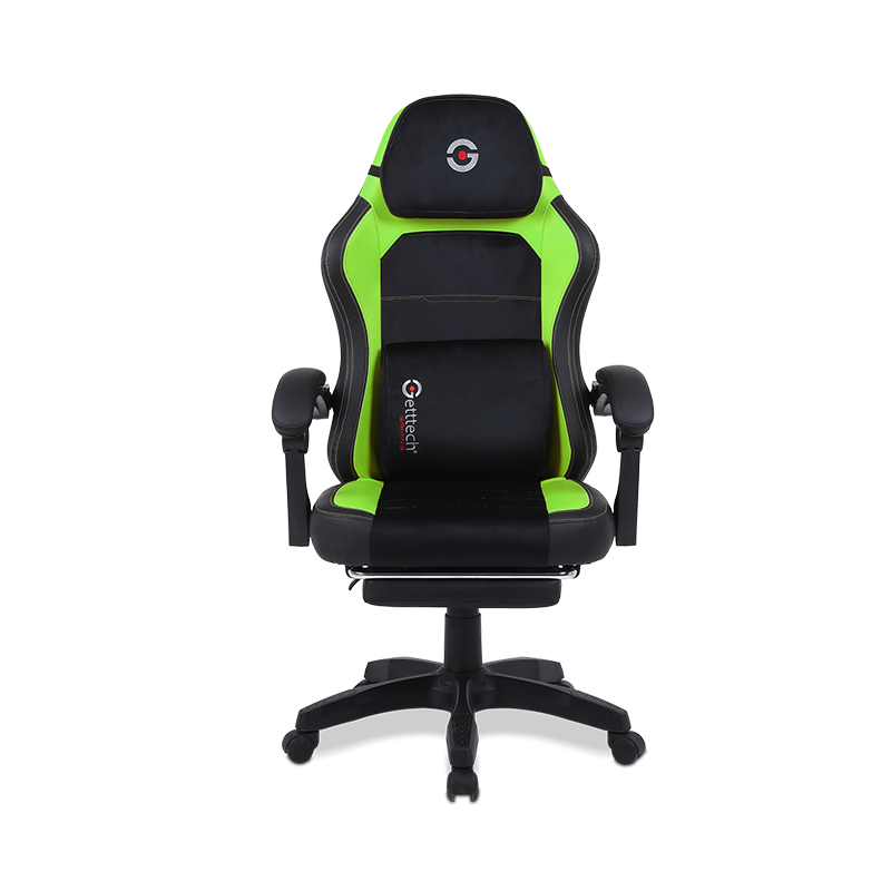 Getttech Silla Gamer Verde/Negro, Reposapiés, Cojín de Masaje Vibratorio - Modelo: GAR-GAOPY-G2-GR