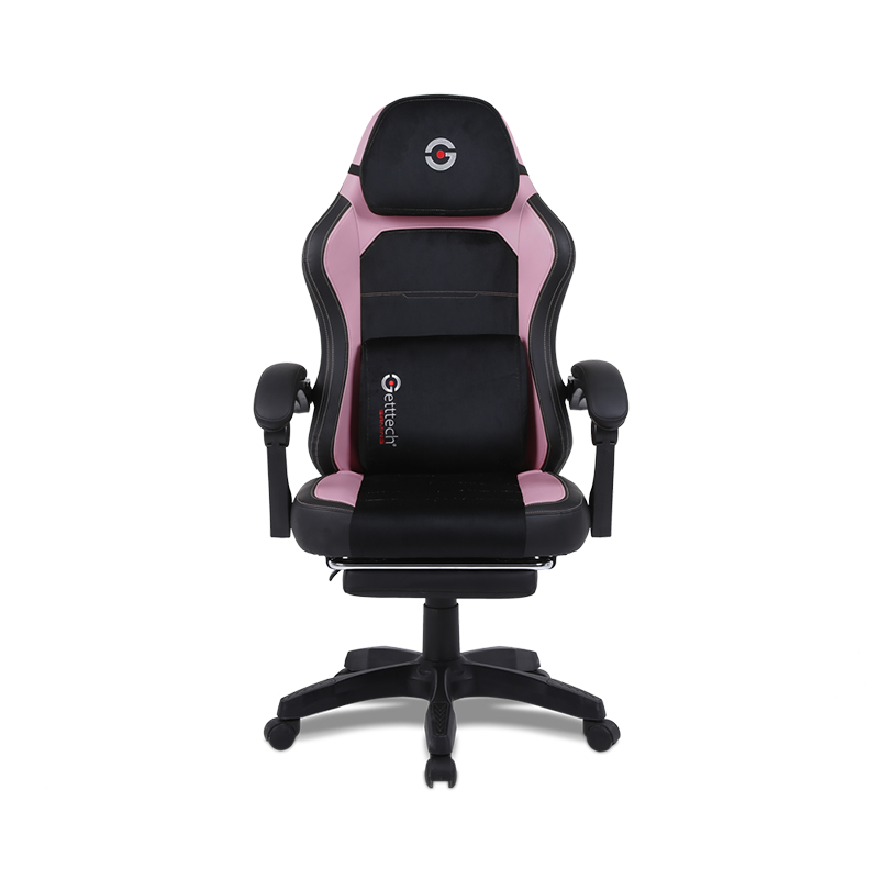 Getttech Silla Gamer Rosa/Negro, Reposapiés, Cojín de Masaje Vibratorio - Modelo: GAR-GAOPY-G2-PK