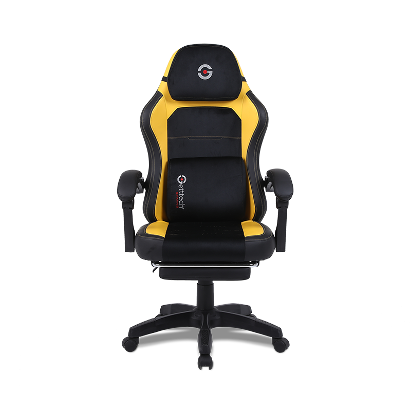 Getttech Silla Gamer Amarillo/Negro, Reposapiés, Cojín de Masaje Vibratorio - Modelo: GAR-GAOPY-G2-YL