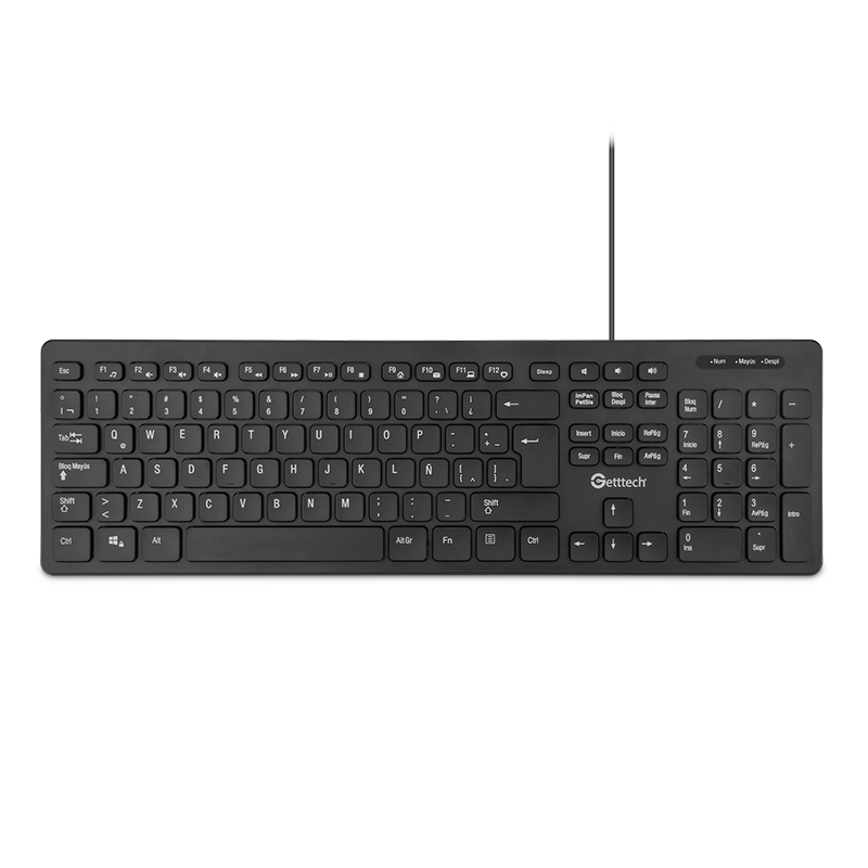 Getttech Teclado Slim, Alámbrico, USB-A con Concentrador de Puertos USB, Negro - Modelo: GGK-ESMWR-01