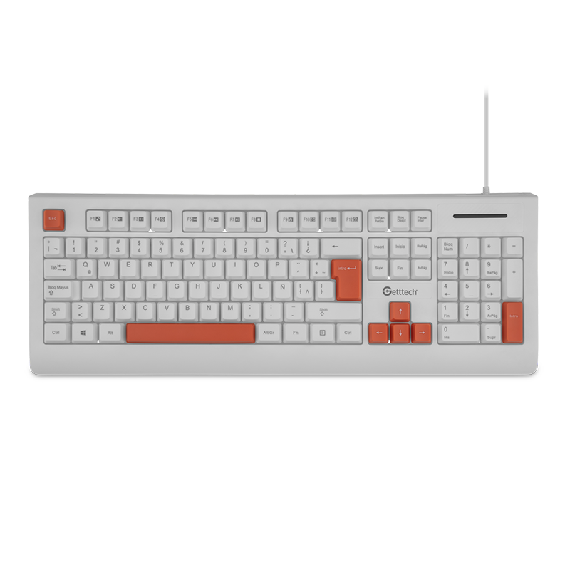 Getttech Teclado Colorful, Alámbrico, USB-A, Blanco - Modelo: GGK-ESMWR-02-WH