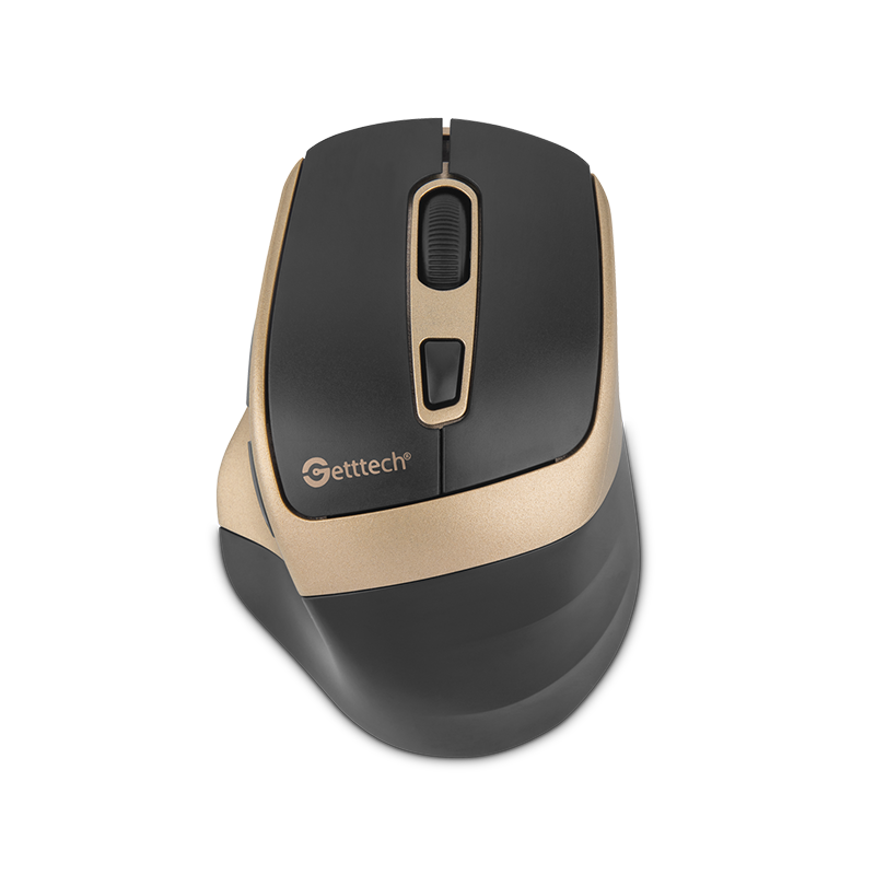 Getttech Mouse Ergonómico Inalámbrico 6D, 1,600 DPI, USB-A, Negro/Dorado - Modelo: GGM-STDBW-01-GD