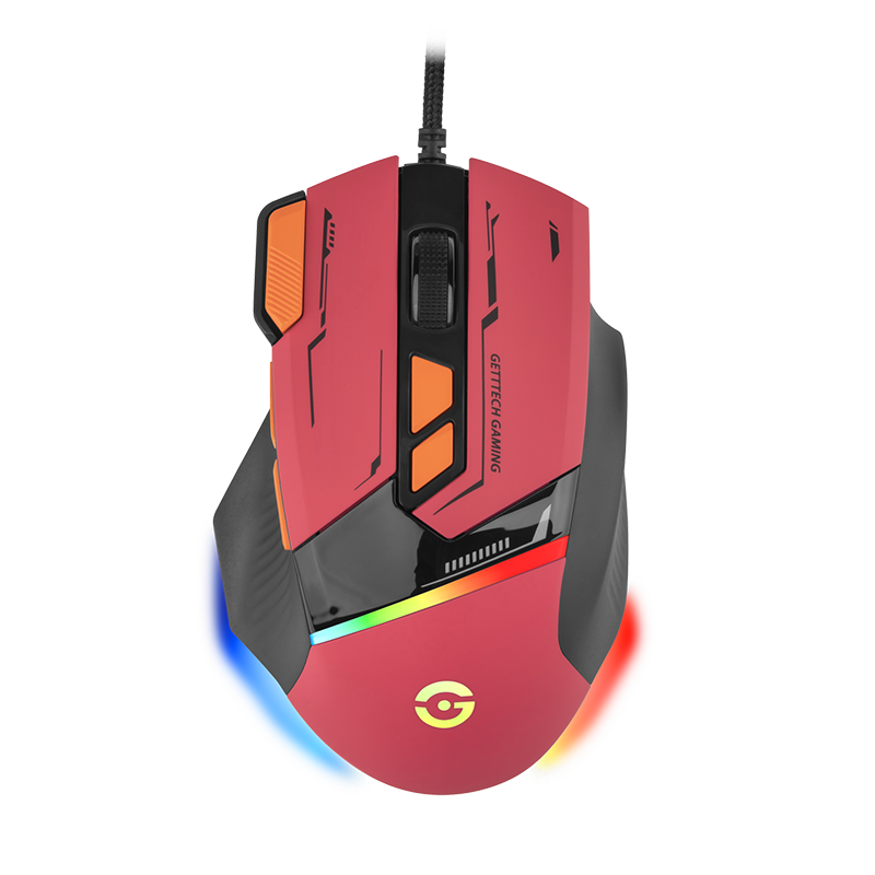 Getttech Mouse Gamer en Rojo  Naranja - Modelo: GPM-RGBWR-G1-RD
