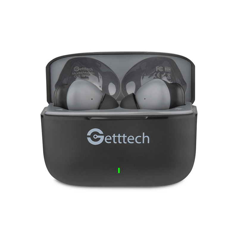 Getttech Auriculares Inalámbricos ANC, Bluetooth 5.2, USB-C con Cancelación de Ruido, Negro/Gris - Modelo: GUE-T8PBL-BG