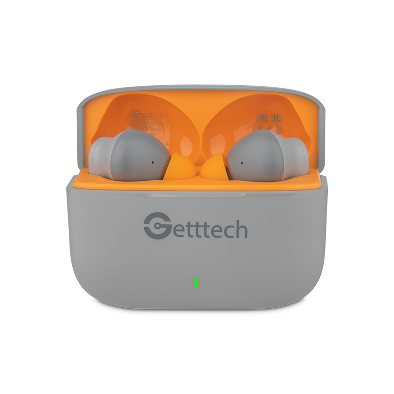 Getttech Auriculares Inalámbricos ANC, Bluetooth 5.2, USB-C con Cancelación de Ruido, Gris/Naranja - Modelo: GUE-T8PBL-GO