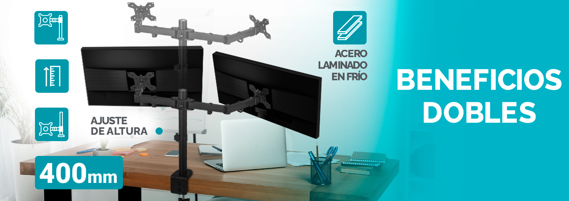Getttech Soporte de escritorio para dos monitores Full motion 19-32 pulgadas - Modelo: GWM-DT232-01