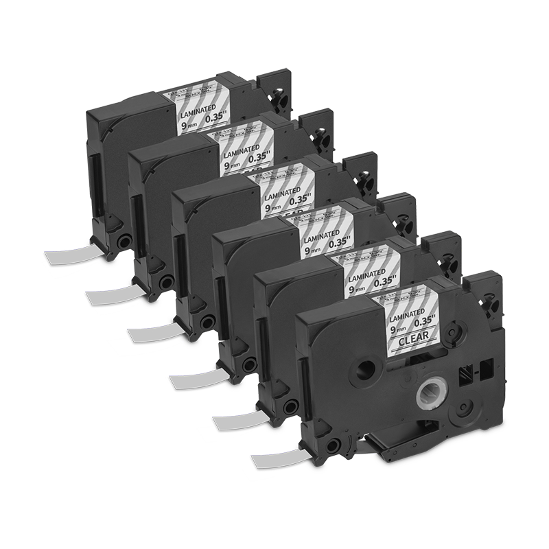 Qian Cinta de Etiquetas Laminada 6 Pack Negro sobre Transparente / 9mm - Modelo: QZe-121