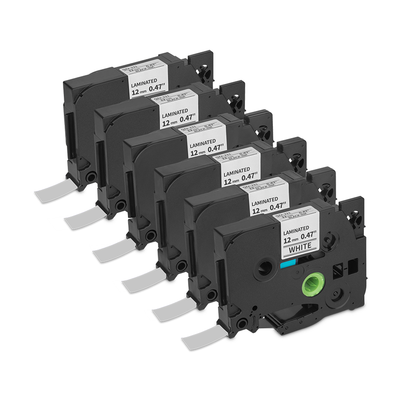 Qian Cinta de Etiquetas Laminada 6 Pack Negro sobre Blanco / 12mm - Modelo: QZe-231