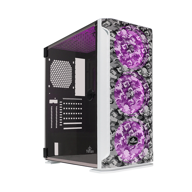 Yeyian Gabinete Gamer Hollow Serie 2500, Media Torre, ATX/EATX/Micro-ATX/Mini-ITX, 3 Ventiladores Instalados, Camuflaje Blanco - Modelo: YGH-49704